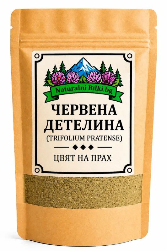 Червена детелина – цвят, на прах (Trifolium pratense)