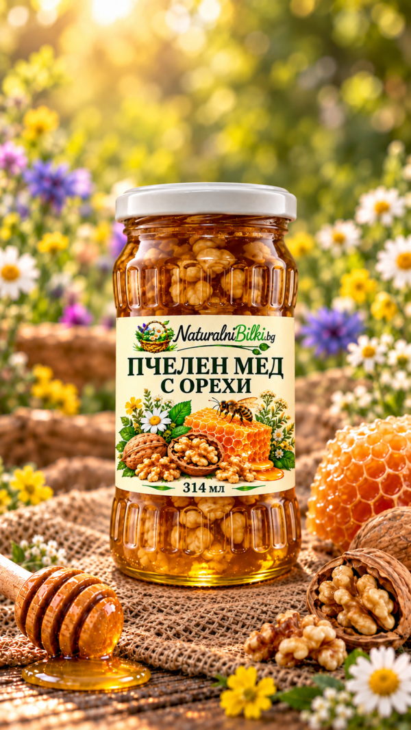 Пчелен мед с орехи – буркан 314 мл